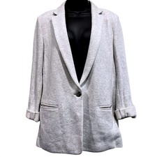 Ann Taylor Blazer Womens 10 Gray Soft Knit Single Button Notched Lapel Travel