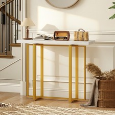 Console Table with Faux Marble Top, Entryway Table with Steel Frame, Refurbished