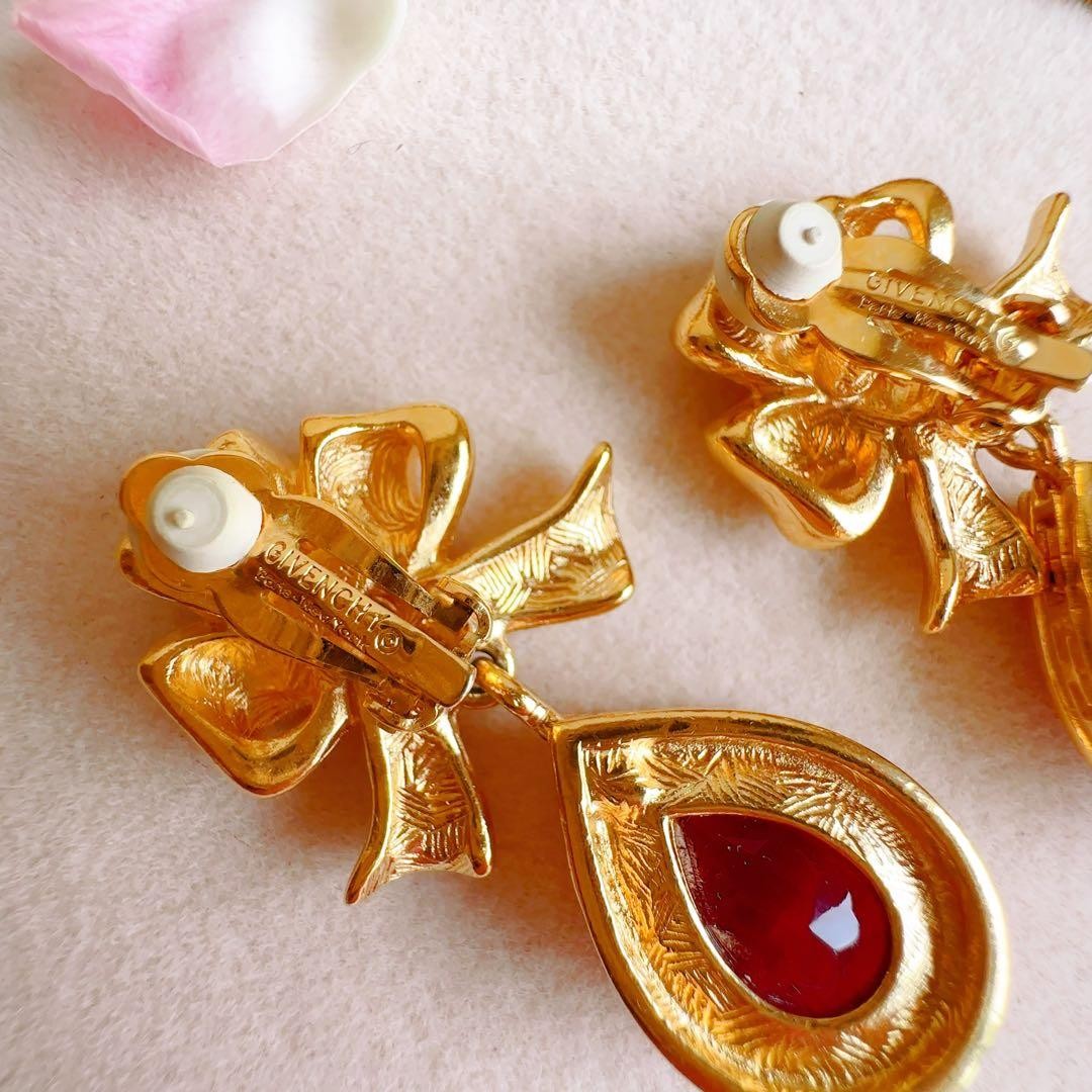 Givenchy Vintage Ruby Red Large Ribbon Earrings, … - image 8