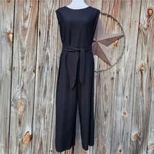 Sleeveless Wide Leg Jumpsuit Eileen Fisher Sz L Black Stretch Crepe Crop Belted