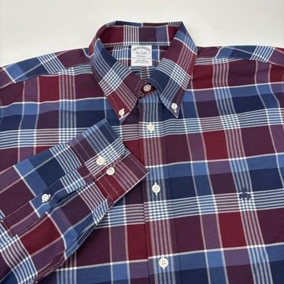 Brooks Brothers Large Red Blue Check Plaid Long Sleeve Button Down Regent Shirt