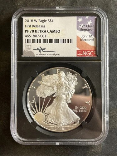 2018-W $1 American Silver Eagle ~ NGC PF70 Ultra Cameo ~ Mercanti signed