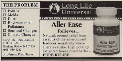 Long Life Universal Aller-Ease Herbal Food Supplement Vintage Print Ad 1991 NJ u