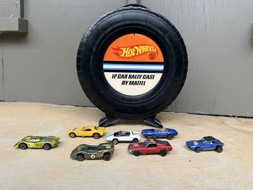 LOT of 7 RARE Red Line Hot Wheels Mattel 1960s with Rally Car Case Vintage