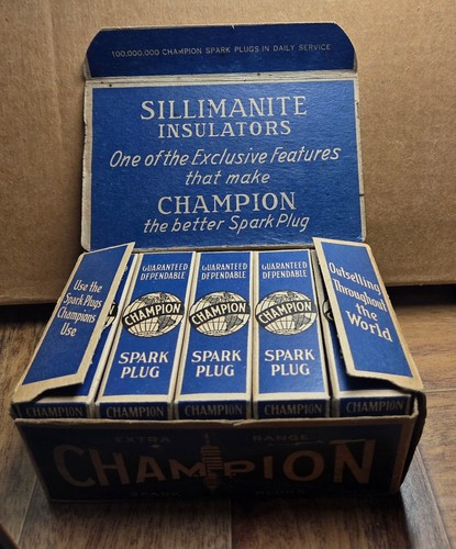 Vintage Champion Spark Plugs Store Display Box NOS Y-6 Chevrolet
