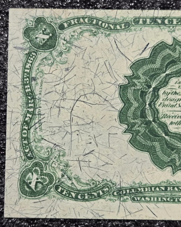 1874 10 Cents US Fractional Currency Fifth Issue Green Seal AU  - Image 4 of 4