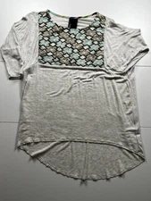 Women's XS Dolan T Shirt Oatmeal Heather with Wool Embroidery 3/4 Sleeve