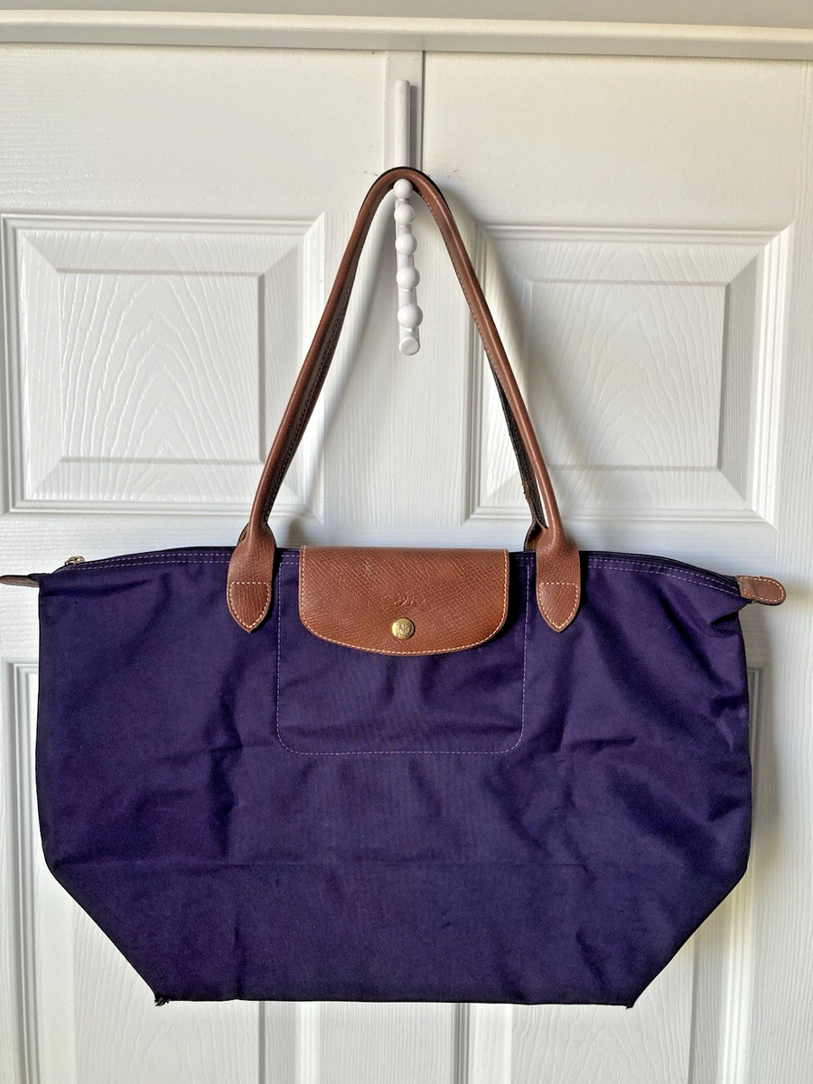 Longchamp Le Pliage Modele Depose Eggplant Nylon Leather Large
