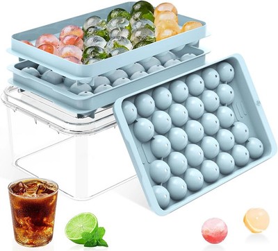 Ice Cube Tray with Lid and Bin - Round Ice Cube Trays for Freezer, BPA-Free Food