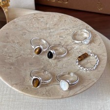 Tiger Eye Ring 925 Sterling Silver Geometric Band Polished Smooth Women Jewelry