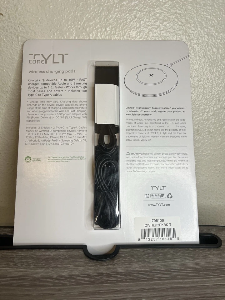 TYLT Shield Wireless Charging Pad 10W Slim Fast 2-Pack for iPhone Android Galaxy - Image 2 of 2