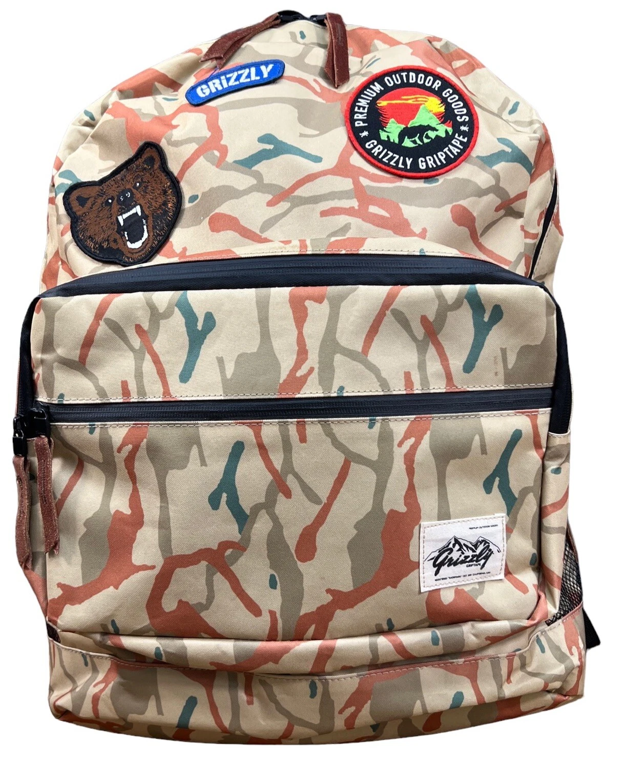 Grizzly Griptape Outdoor Tan Camo Mens Backpack School Travel Bag BCK-794