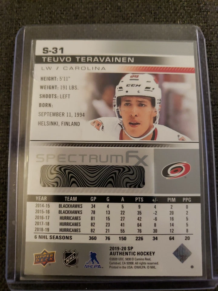 2019-20 Teuvo Teravainen Carolina Hurricanes SP Authentic Hockey Card #S-31 - Image 2 of 2