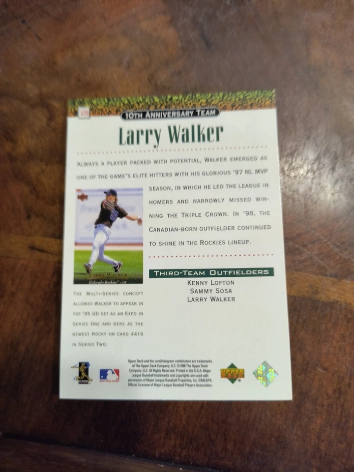 LARRY WALKER 1998 UPPER DECK 10TH ANNIVERSARY TEAM #X29 FREE SHIP - Image 2 of 2