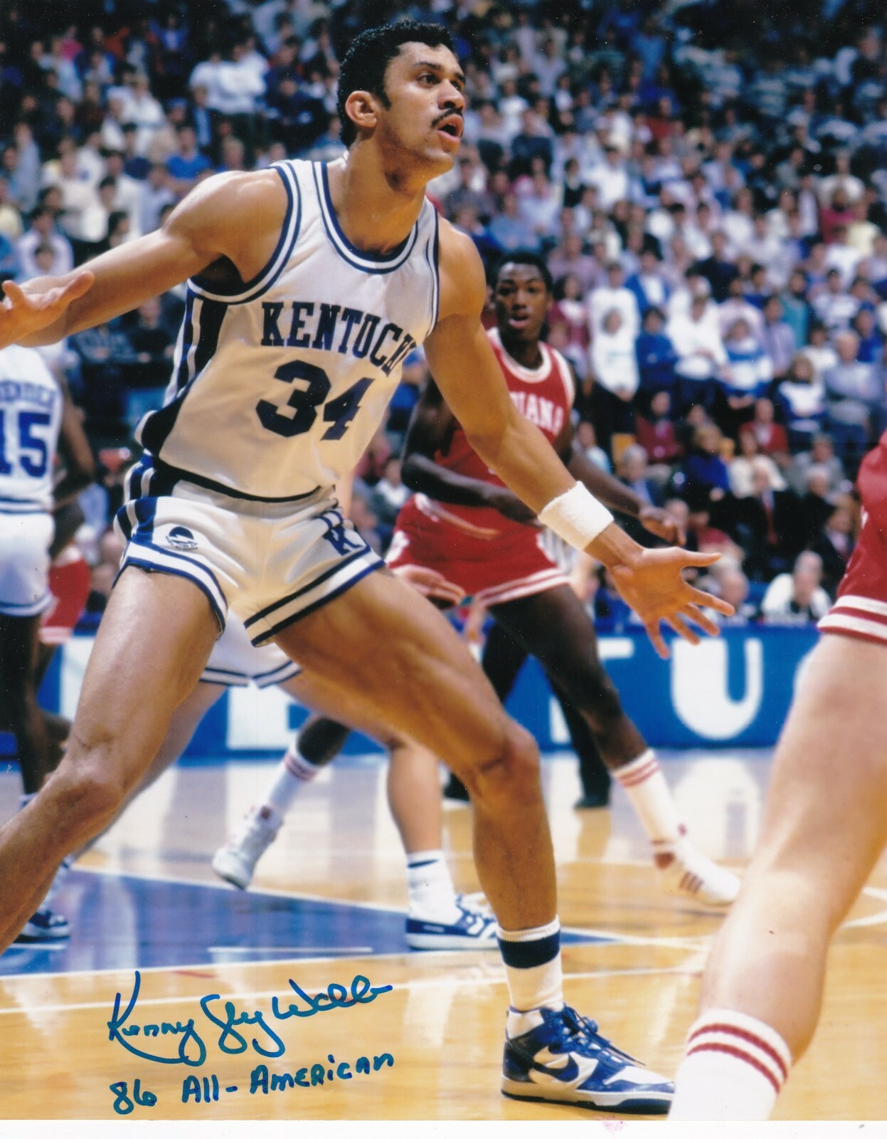 KENNY WALKER KENTUCKY WILDCATS 1986 ALL AMERICAN ACTION SIGNED 8x10 