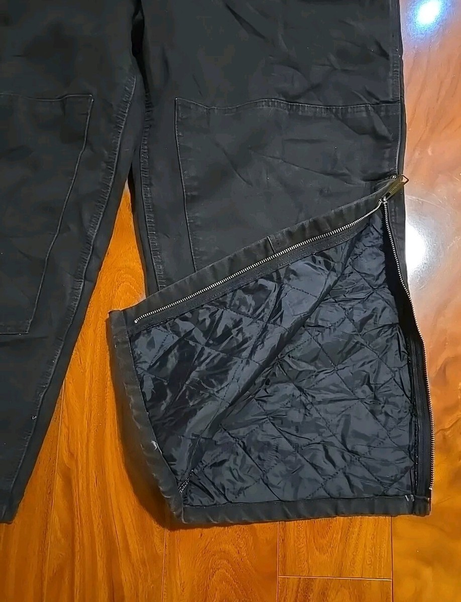 Carhartt Mens Quilt Lined Zip to Thigh Bib Overalls Black 34 X 30