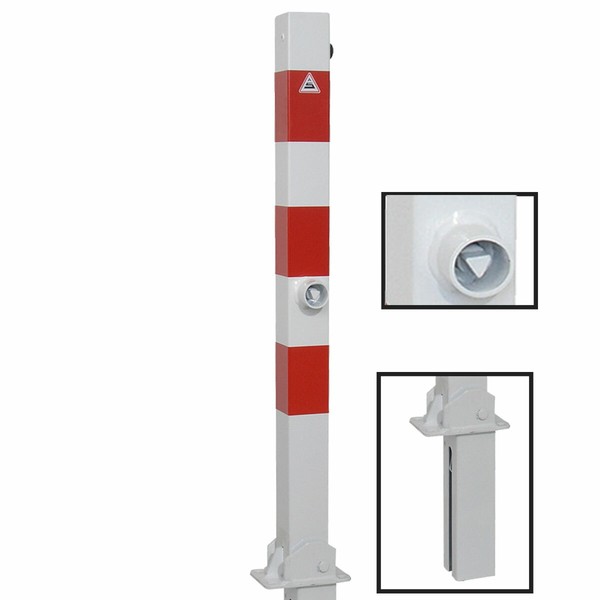 Absperrpfosten Herausnehmbar Und Klappbar 70 X 70 Mm Stahlrohr Weiß Rot Dreikant-image