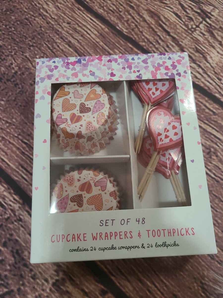 48 pc Heart Baking Set, Cupcake Liners Picks, by best brands Brand New