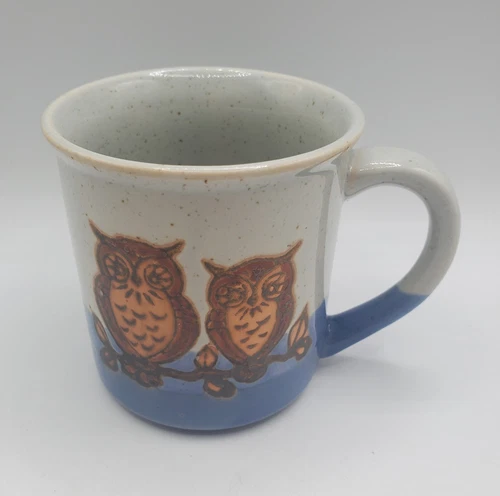 VTG Owl Pottery Mug 2 Owls Studio Pottery Mug Cup Artist Signed Cute!