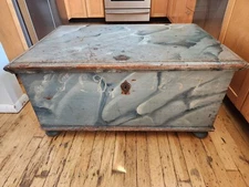 Antique Scandinavian Flat Top Trunk w Great Original Paint