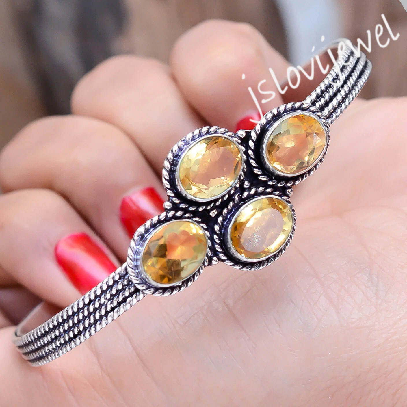 VALENTINO Bracciale Bracciale Argento Sterling 925 Topazio Citrino Multi Pietra Preziosa Regalo per Fidanzato