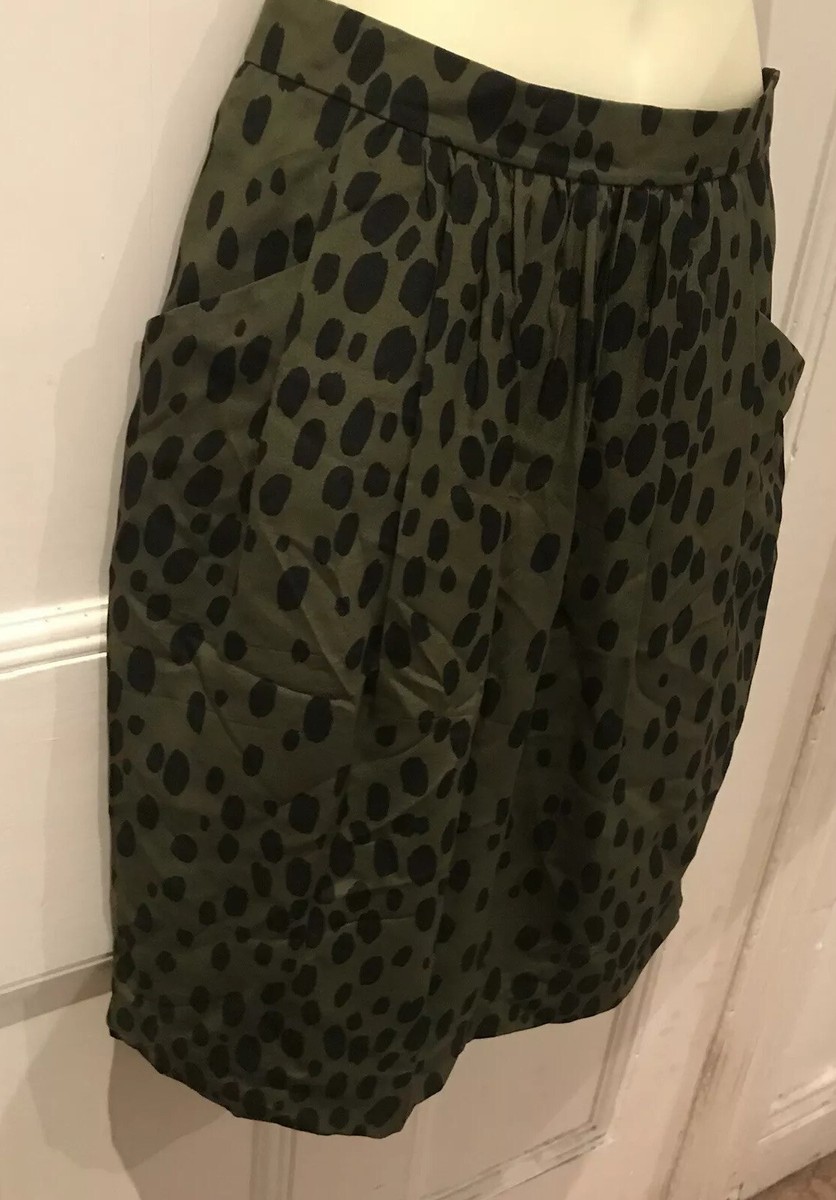 Moschino Skirt Cheap Chic Silk Leopard Olive Green Size IT40 US4 S