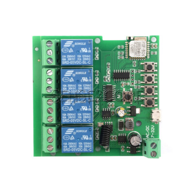 DC 5V-32V 4CH WIFI Relay Switch Module Board Supports 433MHZ APP Remote Control