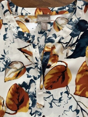 Chico's Bluse - Größe 3 - blau/senf/off white Herbstprint - 3/4 Arm - Bild 4 von 5