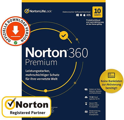 NORTON 360 Premium 2026 10 Geräte 3 Jahre  Internet Security  KEIN ABO