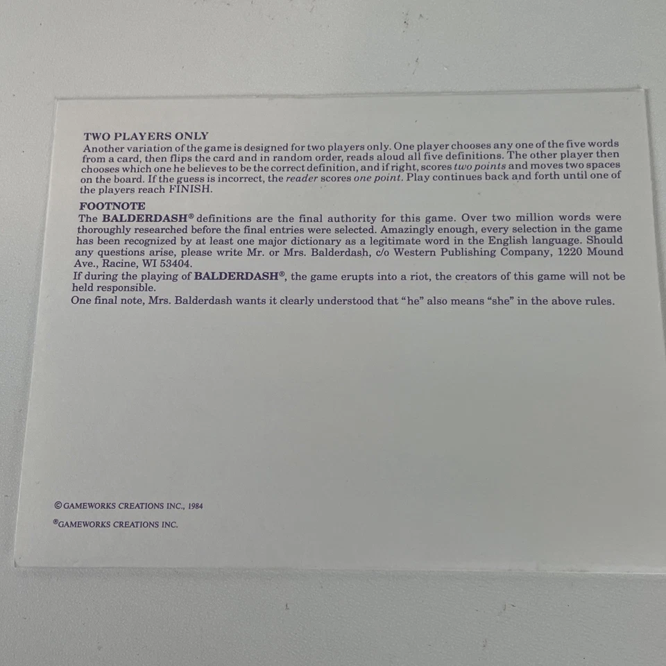 Fichas de tablero de repuesto Balderdash The Hilarious Bluffing Game Vintage 1984 Foto 4 de 4