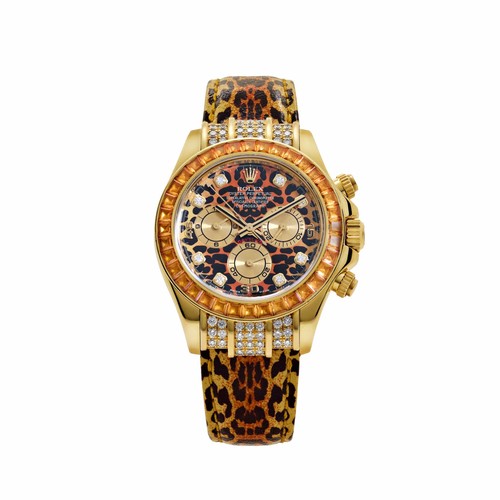 Rolex Daytona 116598SACO Yellow Gold 'Leopard' Diamond Dial Cognac Sapphire