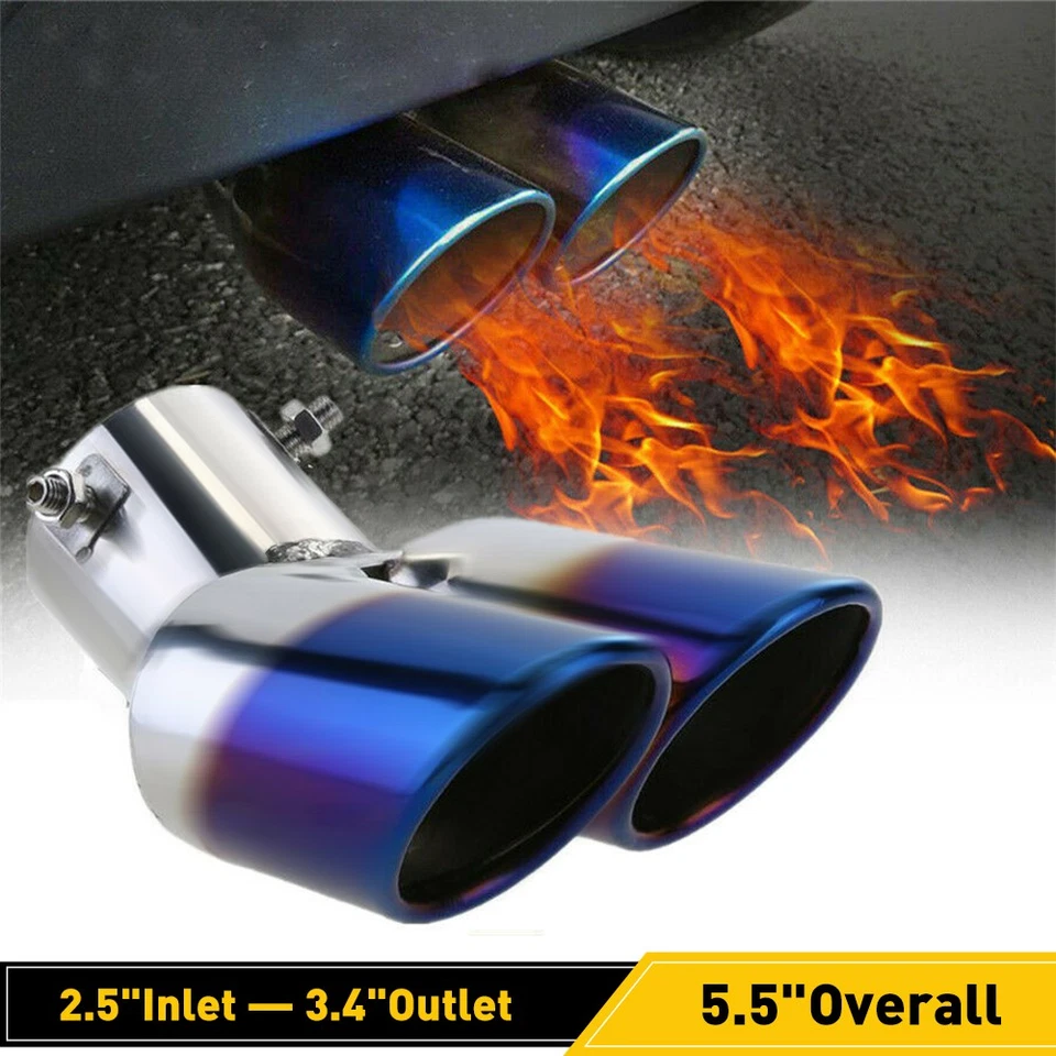 Universal Car Rear Dual Exhaust Pipe Tail Muffler Tip Throat Stainless Steel SUV - Image 3 of 4