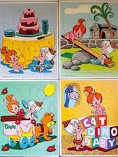 4 FLINTSTONES PEBBLES BAMM-BAMM INLAY TRAY PUZZLES 1964 HANNA BARBERA WHITMAN