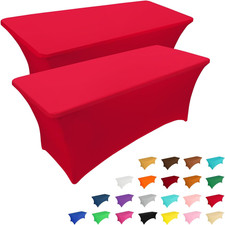 2 Pack 4FT Table Cloth for Rectangular Fitted Events Stretch Red Table Covers Wa