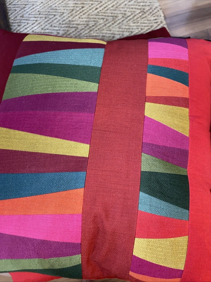 Crate & Barrel Jewel Pillow Covers (2) 18x18 Ruby Silk Blend Abstract Christmas - Image 2 of 4