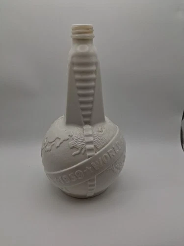 New York 1939 World's Fair Milk Glass Globe Bottle Decanter Vintage