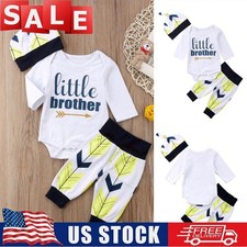 Newborn Baby Boys Outfits Clothes Letter Printed Romper Pants Hat Set New