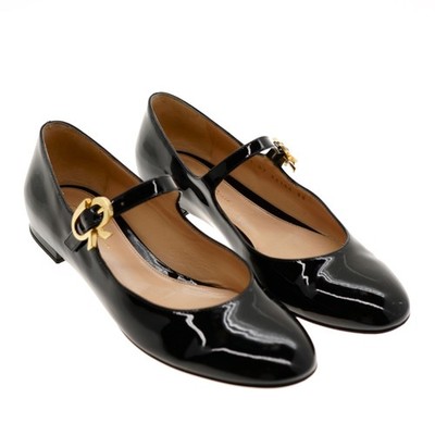 Gianvito Rossi Mary Ribbon Shoes Black Patent Leather Size 38