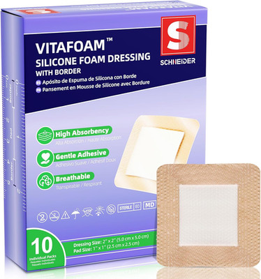10 Pack Silicone Foam Dressing 2'' X 2'' with Border, High Absorbency Wound Bandag