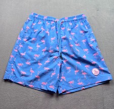 UZZI The Land and Ocean Co. Youth MEDIUM swim trunks blue and pink flamingo