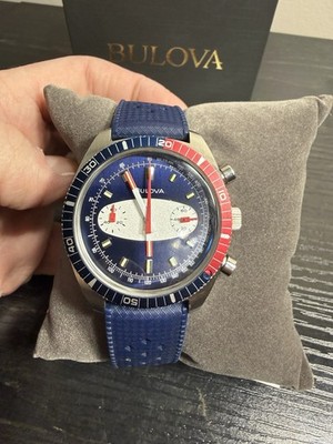 BULOVA 98A253 ARCHIVE Series Chronograph Blue Dial Pepsi Bezel Men's Watch $695