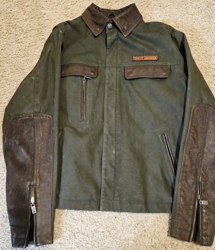 Vintage Genuine HARLEY DAVIDSON Canvas & Leather Motorcycle Riding Jacket Size M