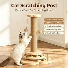 4 in 1 Cat Scratching Post, Wooden Sisal Scratcher Toy with Interactive Balls
