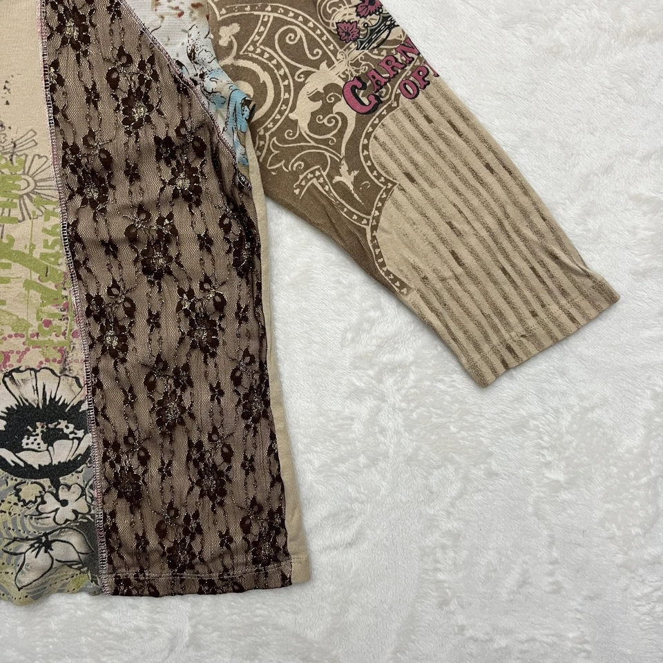 Camisa Boho Vanilla Sugar para Mujer XS Marrón Multi Patchwork Encaje Manga 3/4 VS7005 Foto 4 de 4