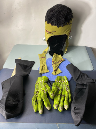 Frankenstein Helmet Headpiece Halloween L Gloves Shoe Covers Adult Size