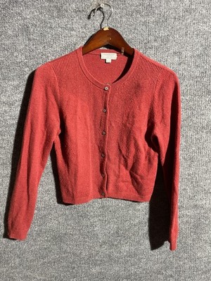 Repeat Cashmere Cardigan Sweater Womens XS Red Crew Neck Button Knit Soft
