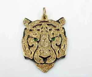 Authentic 2Ct Real Moissanite Tiger Face Men's Party Ware Pendant 14K Yellow Gold Plated