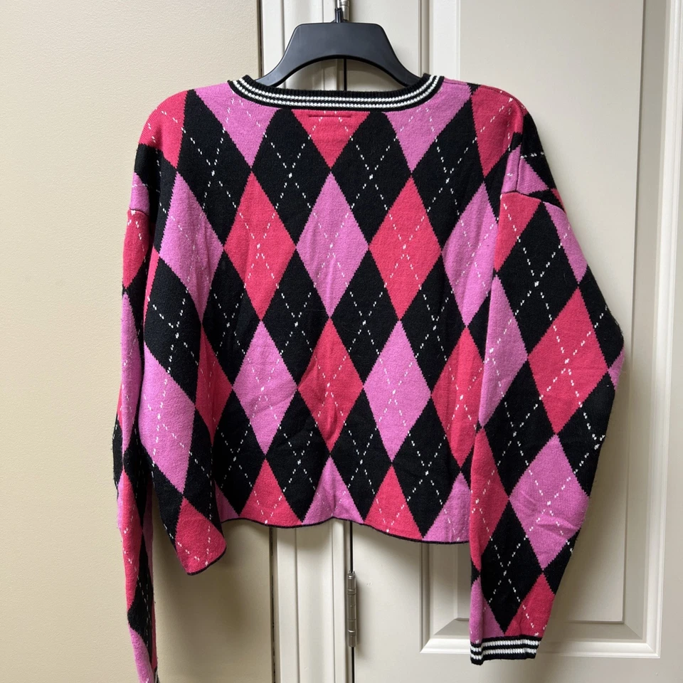 Monster High - Suéter Argyle Negro y Rosa - Tema Caliente - Recortado - Mediano Foto 4 de 4