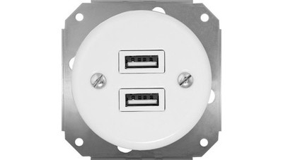 5905527981168 Gniazdo USB podwójne 3.2A Retro ceramic bez ramki, białe TAYAMA GR