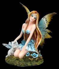 Elfenfigur &ndash; Kati mit gefl&uuml;gelter Katze - Feen Fantasy Deko Figur H 14 cm